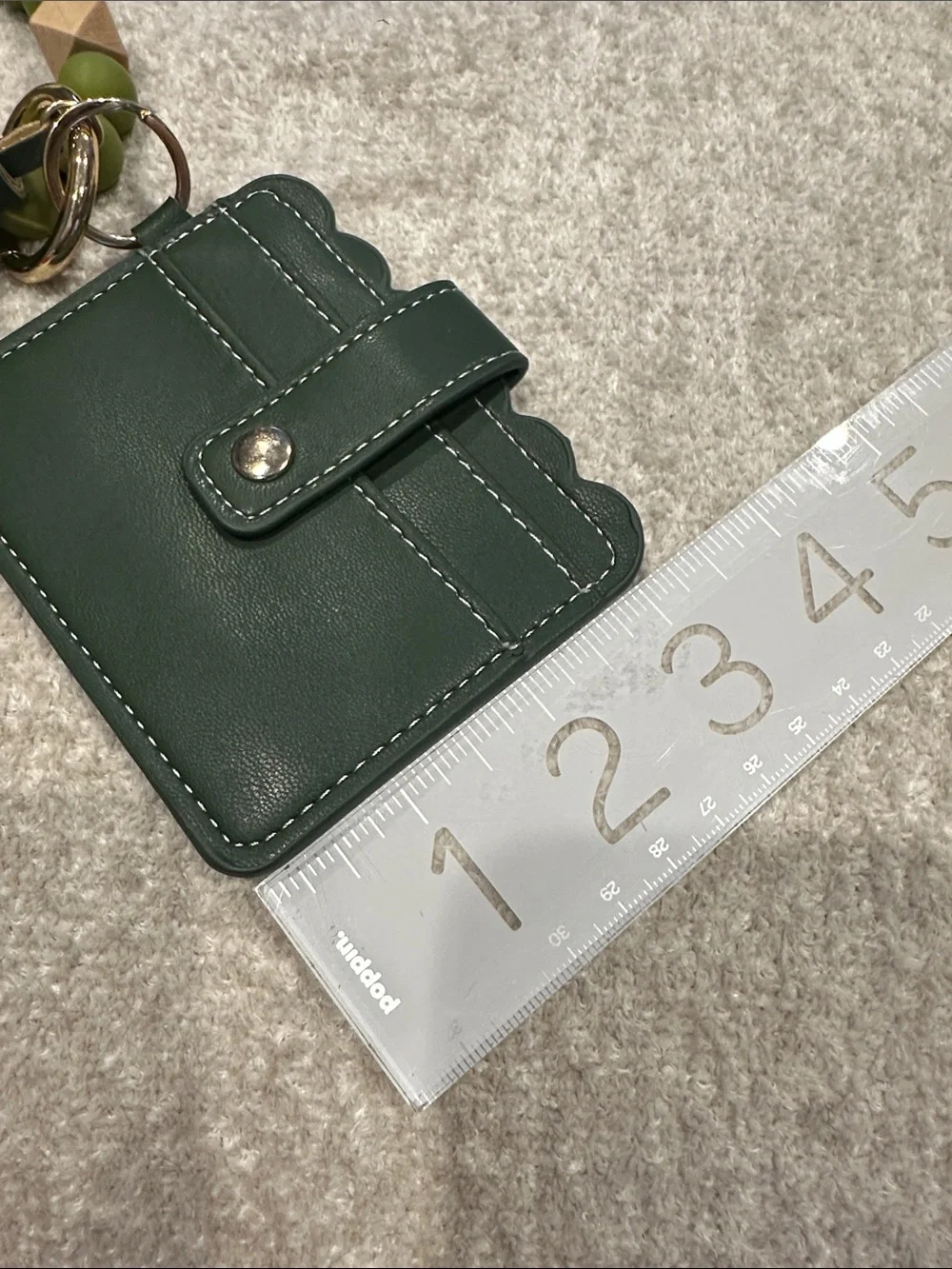 Dark Green Leather Card Holder with Beaded Keyring and Tassel